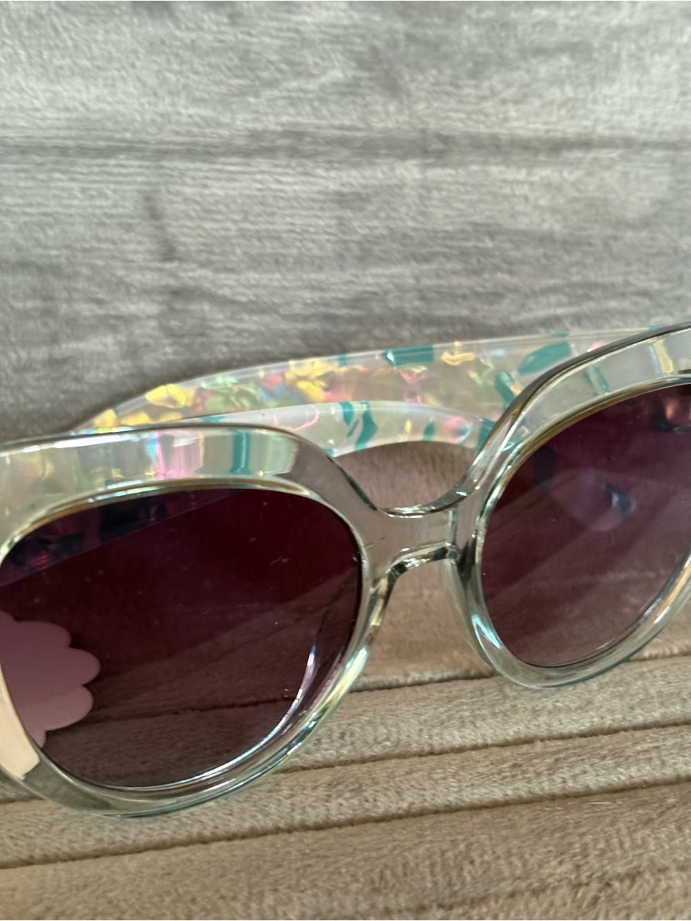 Iridescent Aqua Round Sunglasses with Purple Lenses